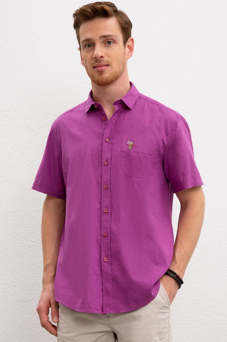 Erkek Mor Gömlek Kısakol