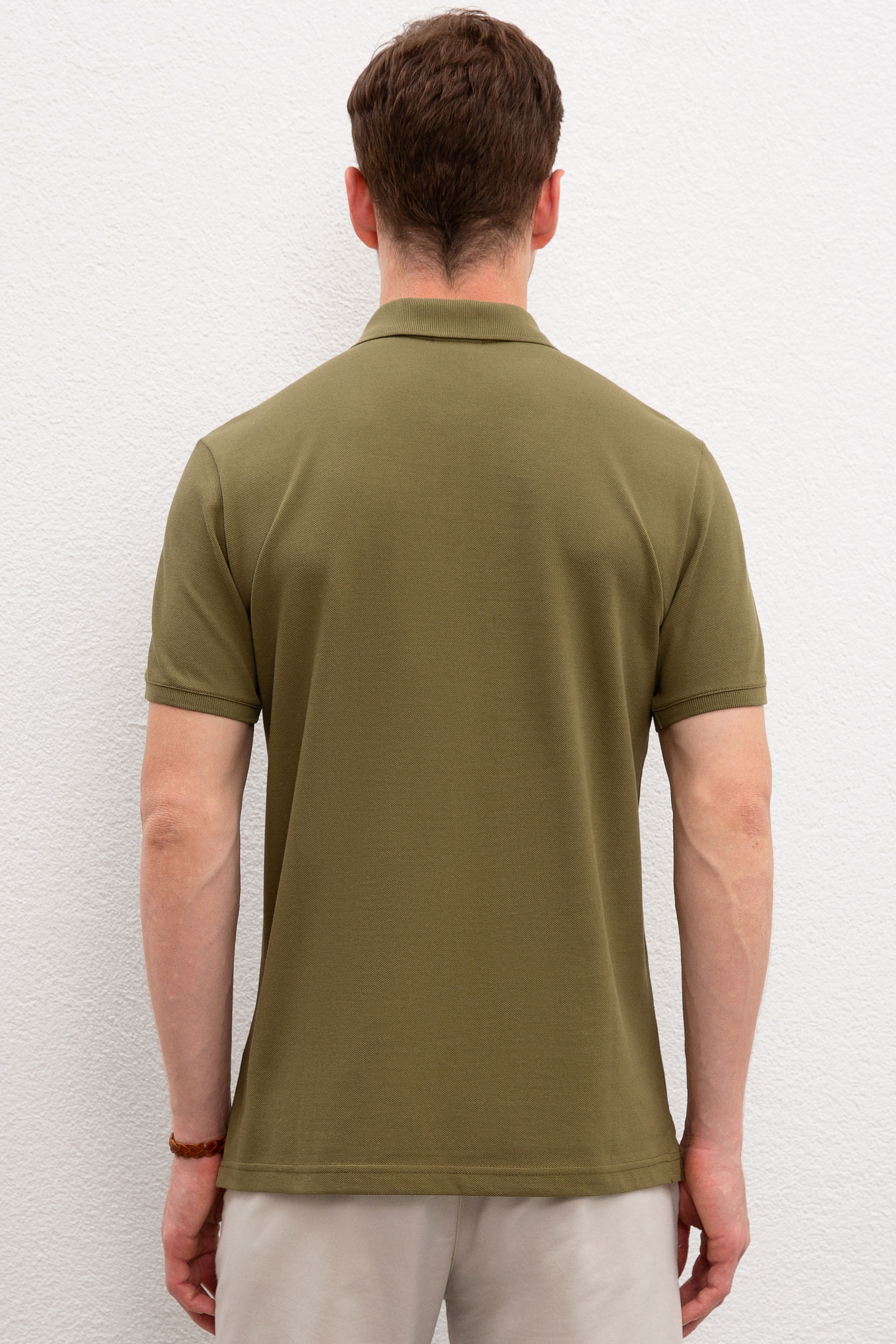 Erkek Koyu Haki Polo Yaka T-Shirt Basic