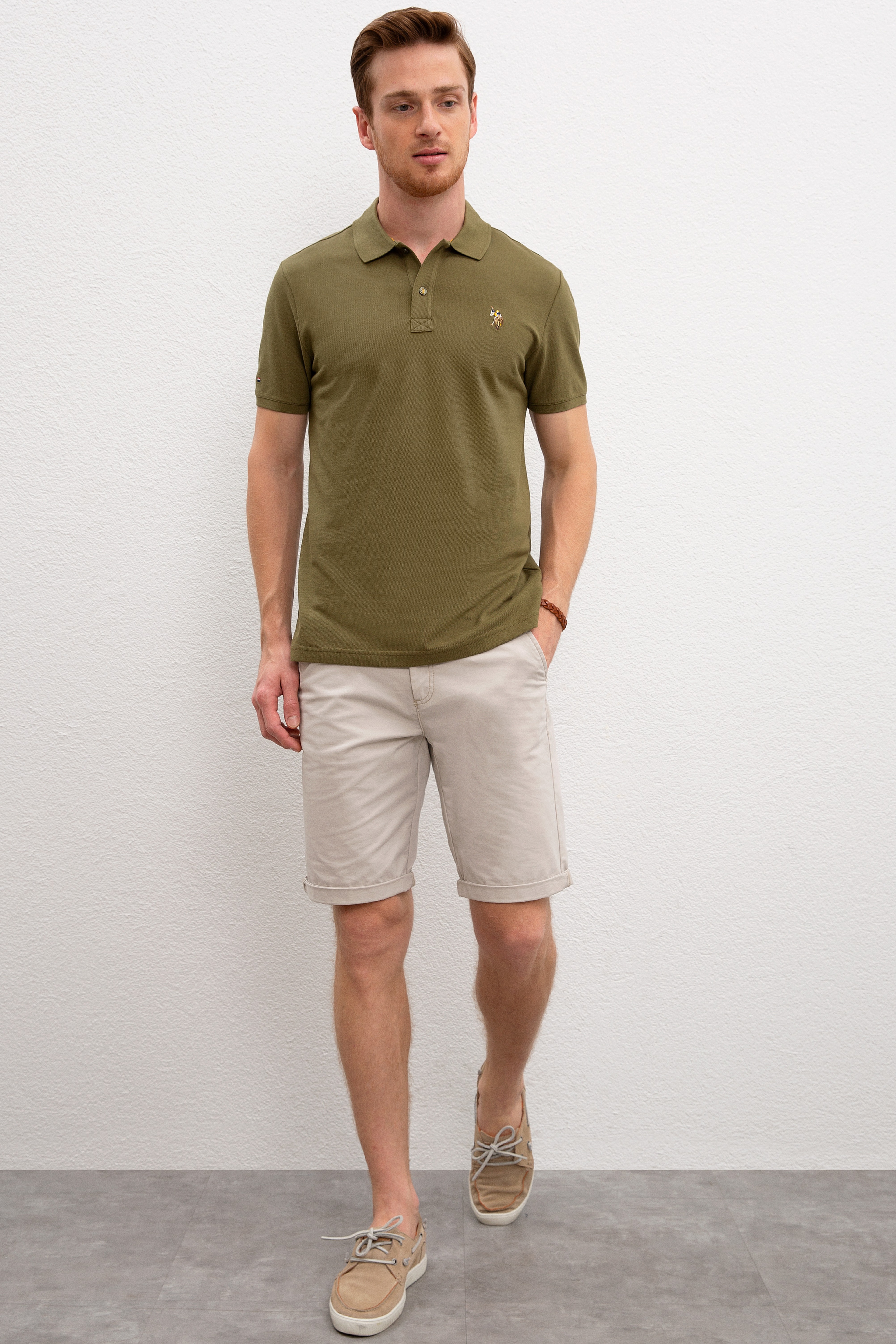 Erkek Koyu Haki Polo Yaka T-Shirt Basic