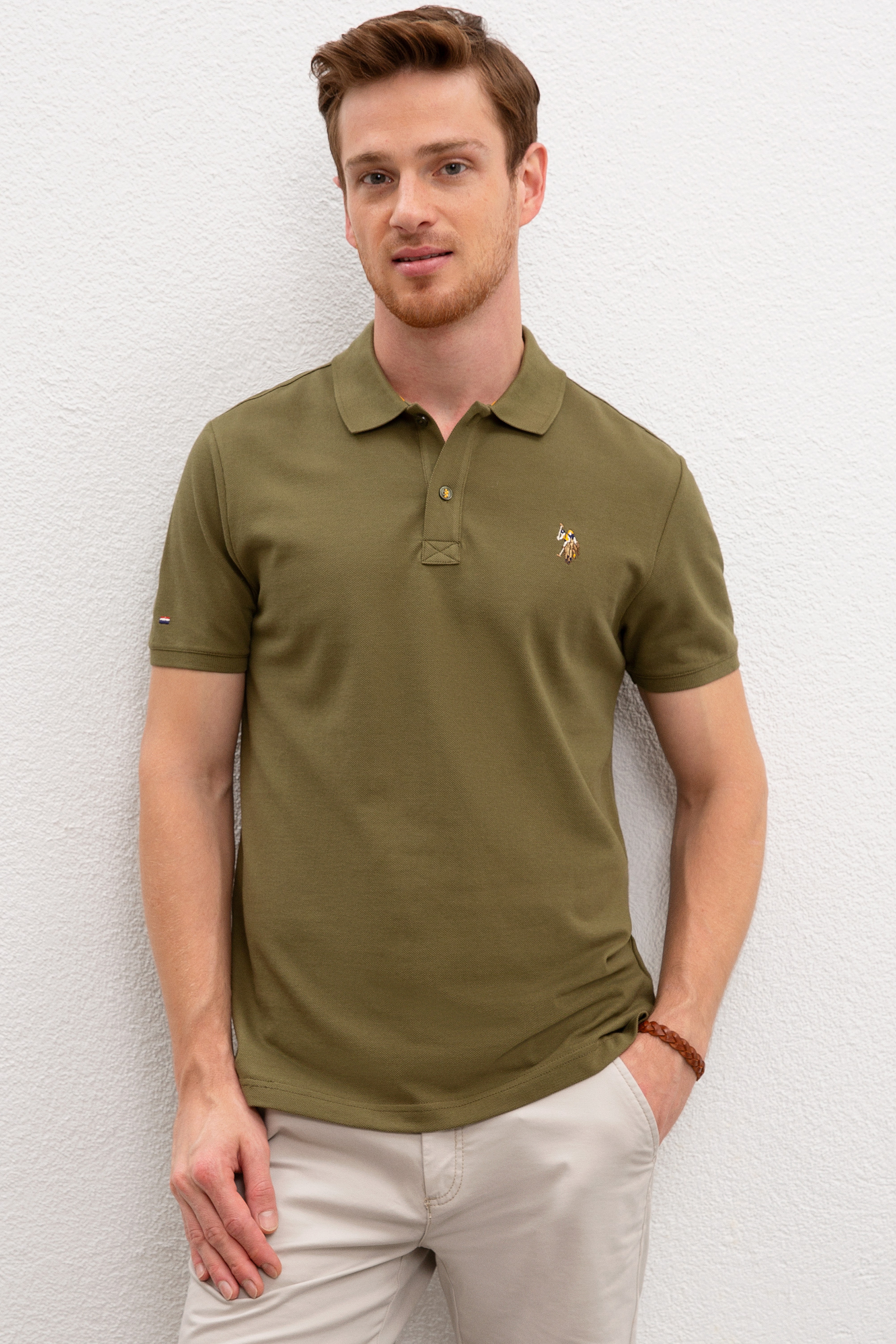 Erkek Koyu Haki Polo Yaka T-Shirt Basic - Image 1