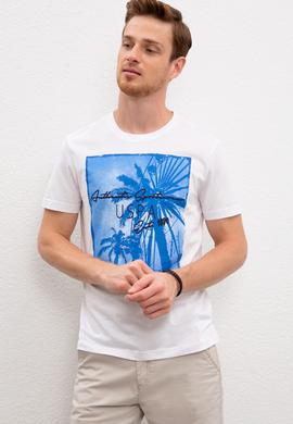 Erkek Beyaz Bisiklet Yaka T-Shirt - 50220903017