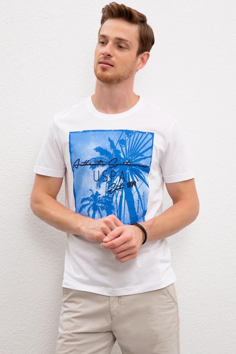 Erkek Beyaz Bisiklet Yaka T-Shirt