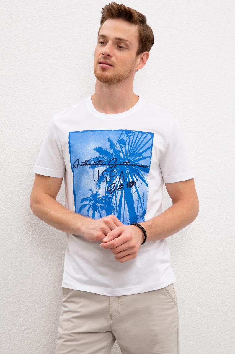 Erkek Beyaz Bisiklet Yaka T-Shirt