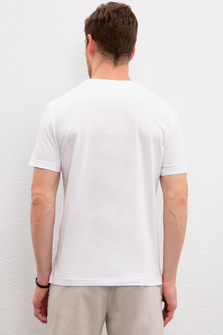 Erkek Beyaz Bisiklet Yaka T-Shirt - 50220903017