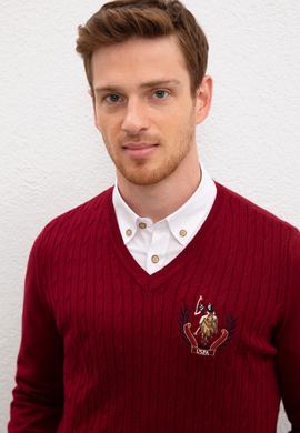 Erkek Bordo Bisiklet Yaka Triko Kazak - 50207703032