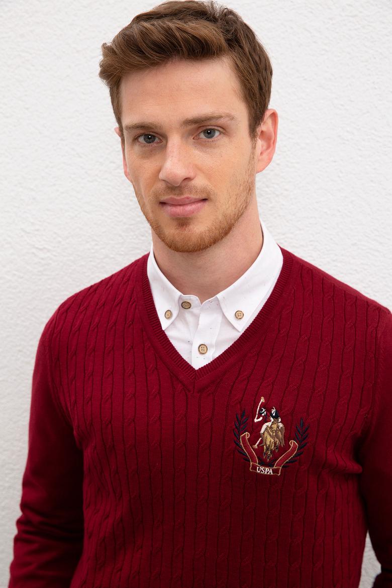 Erkek Bordo Bisiklet Yaka Triko Kazak - 50207703032