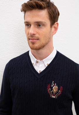 Erkek Lacivert Bisiklet Yaka Triko Kazak - 50207703031