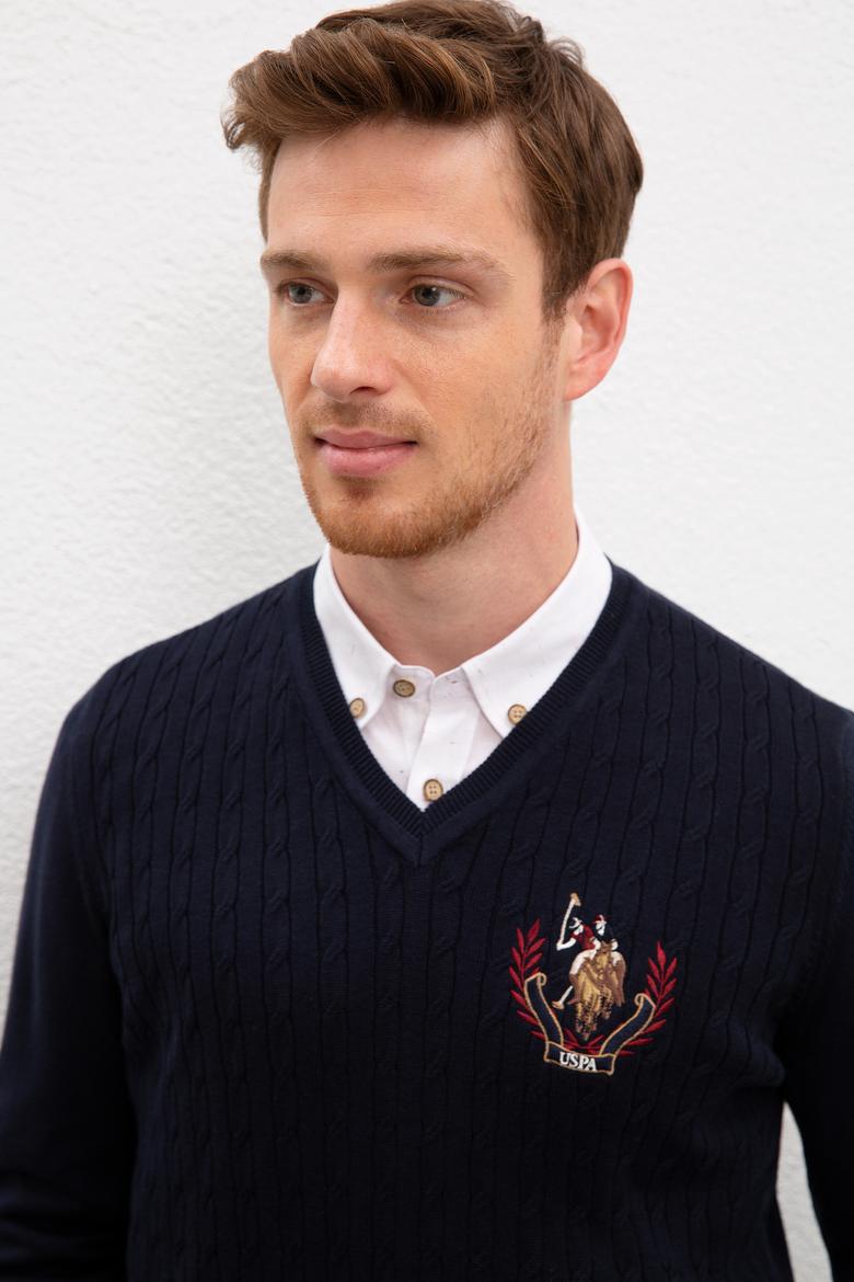 Erkek Lacivert Bisiklet Yaka Triko Kazak - 50207703031