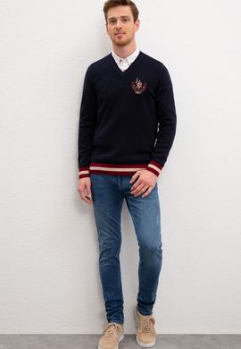 Erkek Lacivert Bisiklet Yaka Triko Kazak - 50207703031