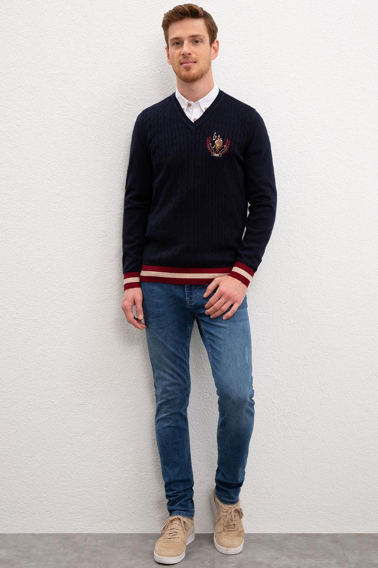 Erkek Lacivert Bisiklet Yaka Triko Kazak - 50207703031