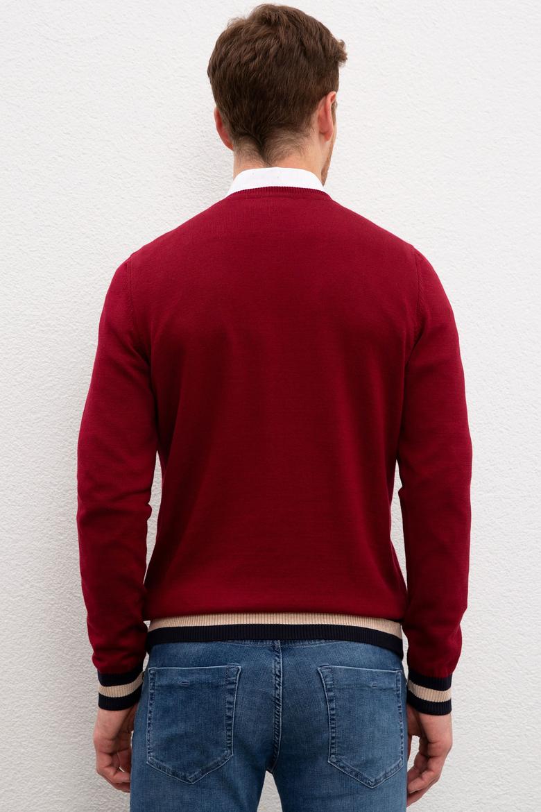 Erkek Bordo Bisiklet Yaka Triko Kazak - 50207703032