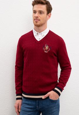 Erkek Bordo Bisiklet Yaka Triko Kazak - 50207703032