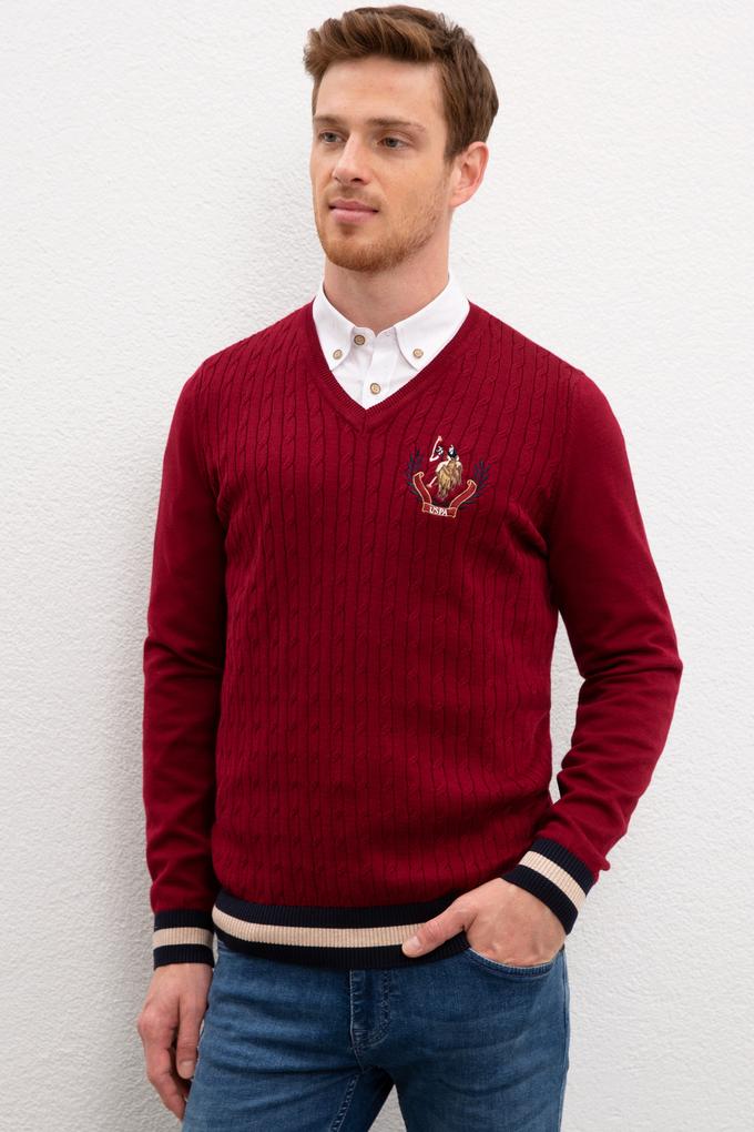 Erkek Bordo Bisiklet Yaka Triko Kazak