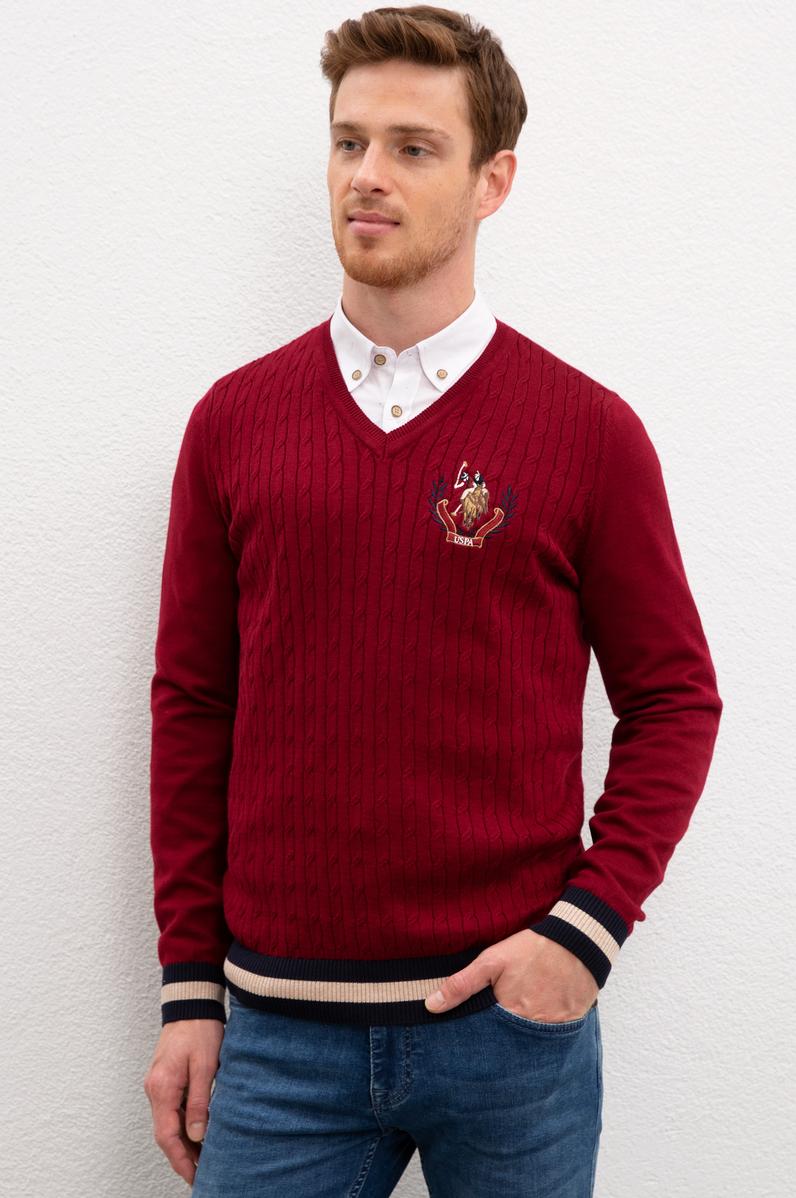 Erkek Bordo Bisiklet Yaka Triko Kazak