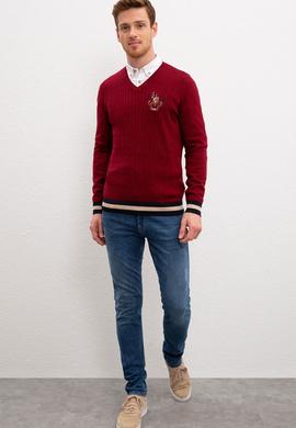 Erkek Bordo Bisiklet Yaka Triko Kazak - 50207703032