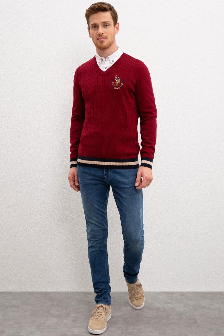 Erkek Bordo Bisiklet Yaka Triko Kazak - 50207703032