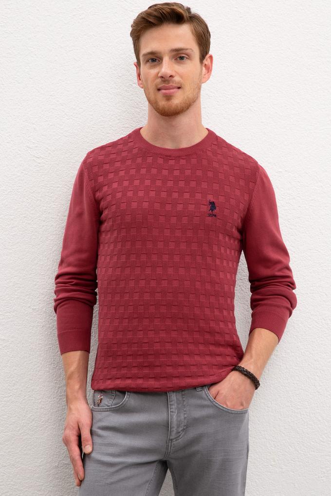 Erkek Bordo Bisiklet Yaka Triko Kazak Basic