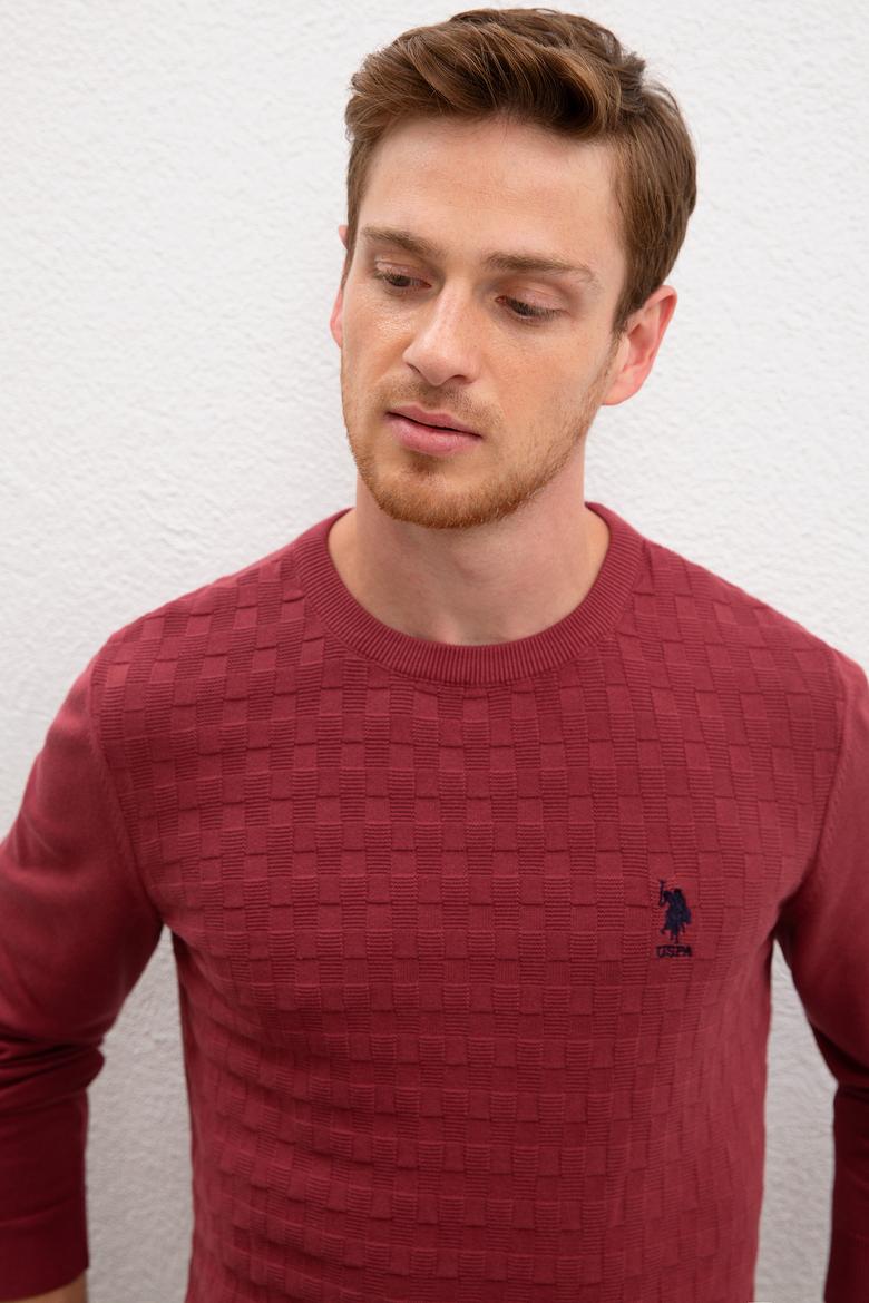 Erkek Bordo Bisiklet Yaka Triko Kazak Basic - 50206683006