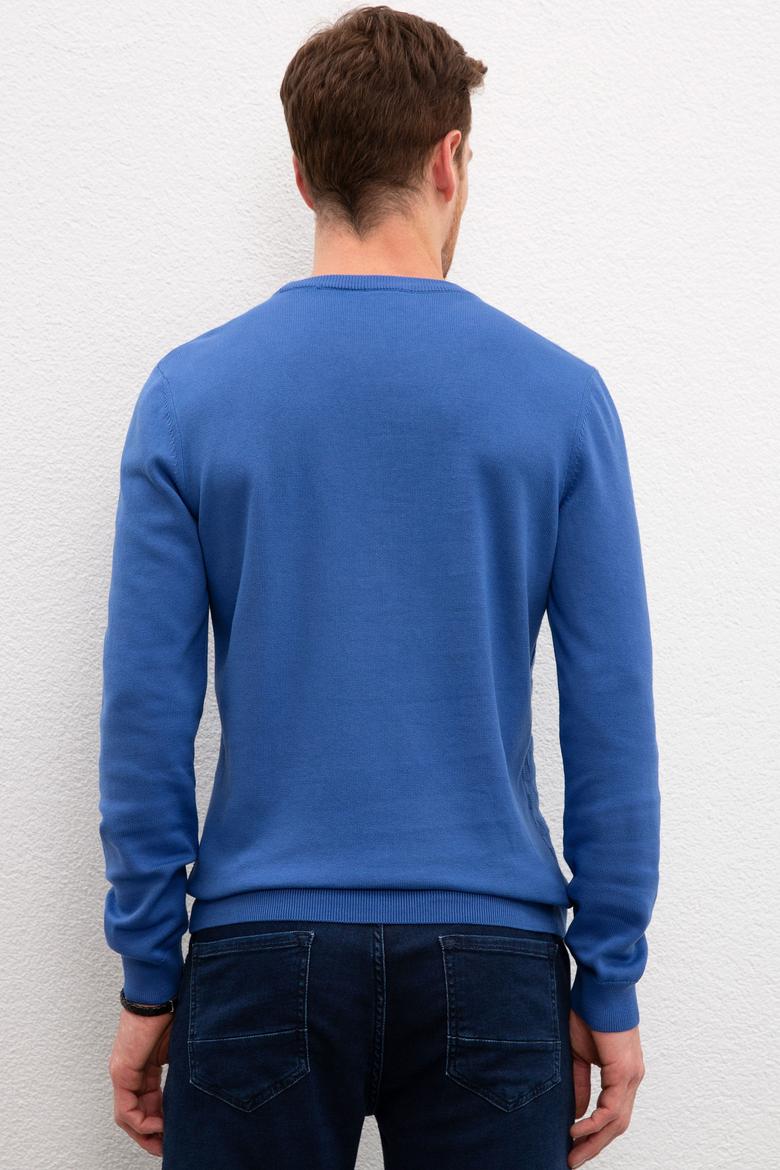 Erkek Koyu Mavi Bisiklet Yaka Triko Kazak Basic - 50206683014