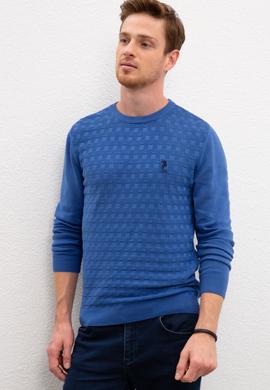 Erkek Koyu Mavi Bisiklet Yaka Triko Kazak Basic - 50206683014