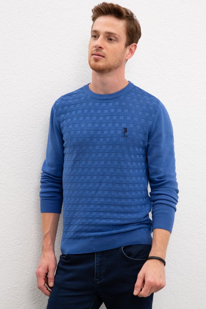 Erkek Koyu Mavi Bisiklet Yaka Triko Kazak Basic