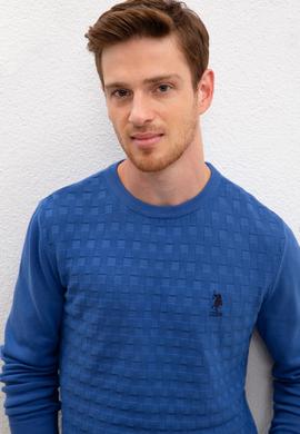 Erkek Koyu Mavi Bisiklet Yaka Triko Kazak Basic - 50206683014