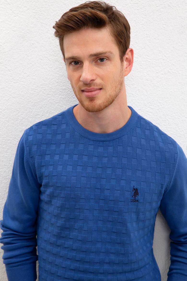 Erkek Koyu Mavi Bisiklet Yaka Triko Kazak Basic - 50206683014