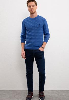 Erkek Koyu Mavi Bisiklet Yaka Triko Kazak Basic - 50206683014