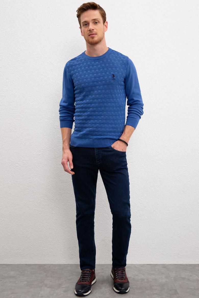 Erkek Koyu Mavi Bisiklet Yaka Triko Kazak Basic - 50206683014