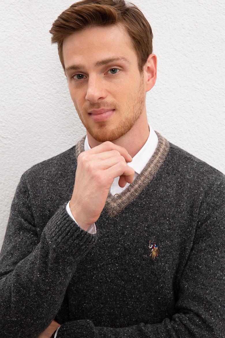 Erkek Antrasit Melanj V - Yaka Triko Kazak - 50207673031