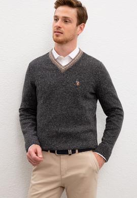 Erkek Antrasit Melanj V - Yaka Triko Kazak - 50207673031