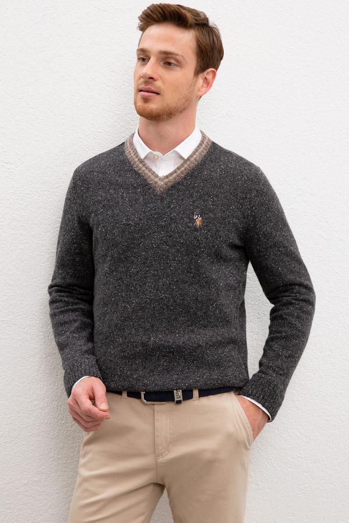 Erkek Antrasit Melanj V - Yaka Triko Kazak