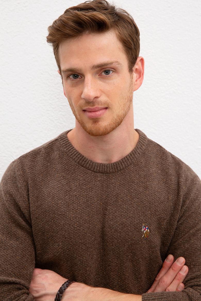 Erkek Kahverengi Melanj Bisiklet Yaka Triko Kazak - 50207715031