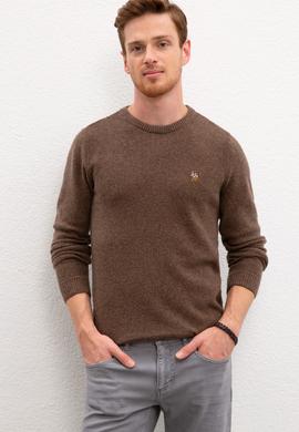 Erkek Kahverengi Melanj Bisiklet Yaka Triko Kazak - 50207715031