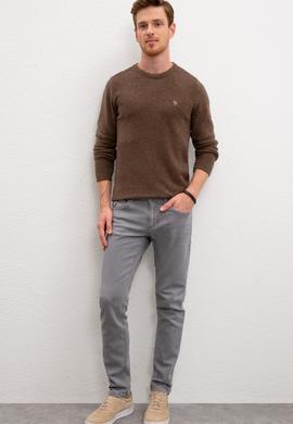 Erkek Kahverengi Melanj Bisiklet Yaka Triko Kazak - 50207715031