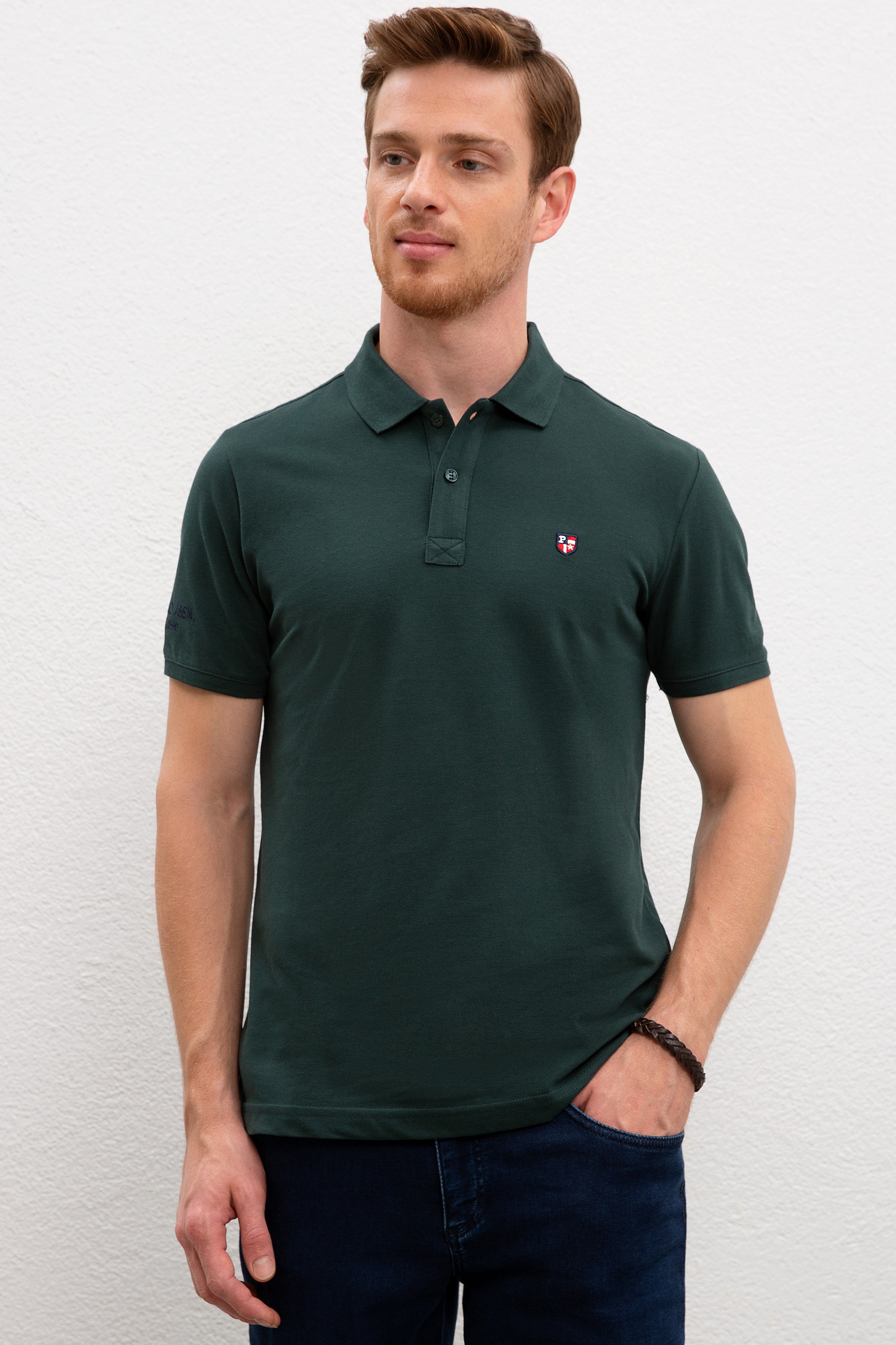 Erkek Yeşil Polo Yaka T-Shirt Basic - Image 1