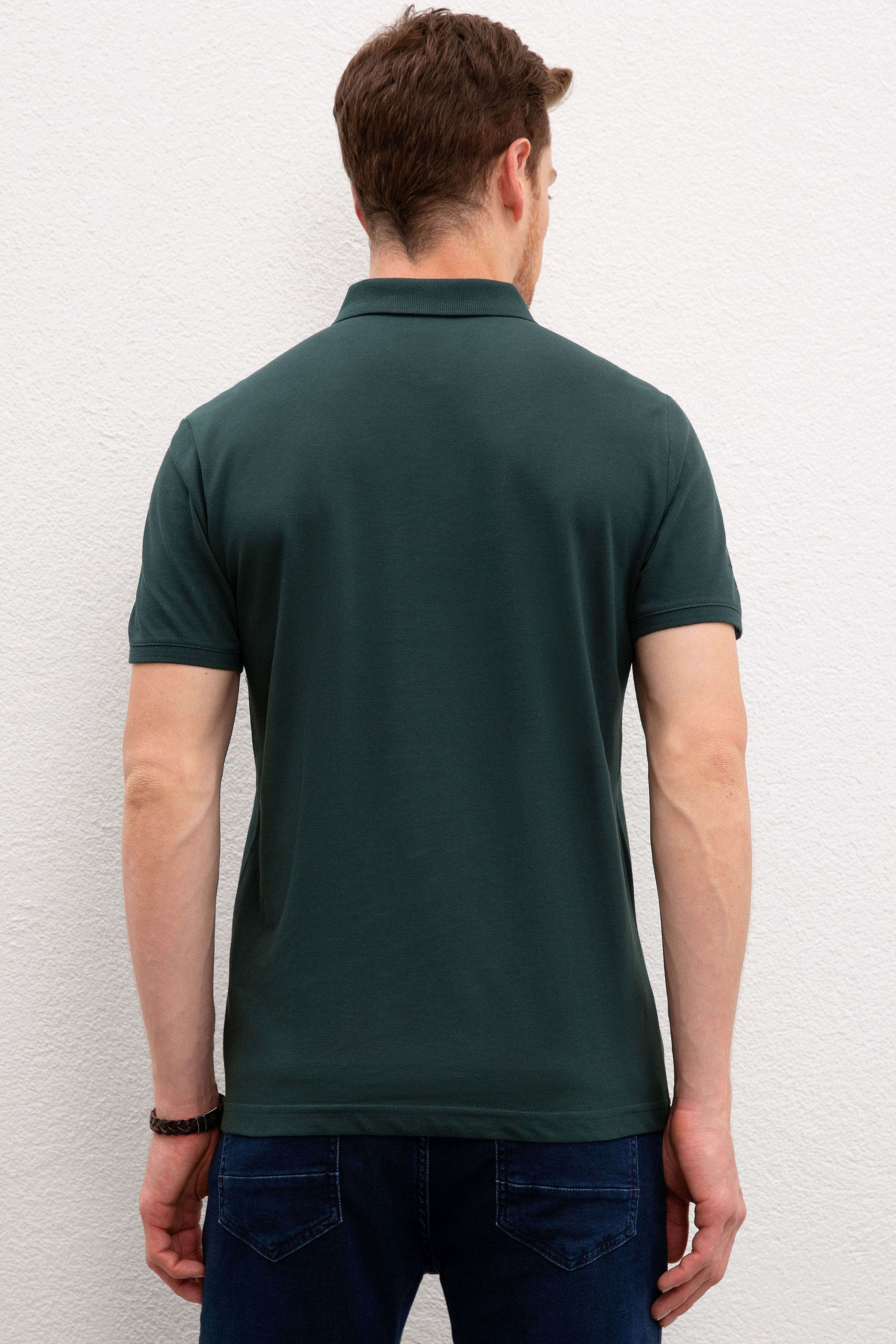 Erkek Yeşil Polo Yaka T-Shirt Basic - Image 4
