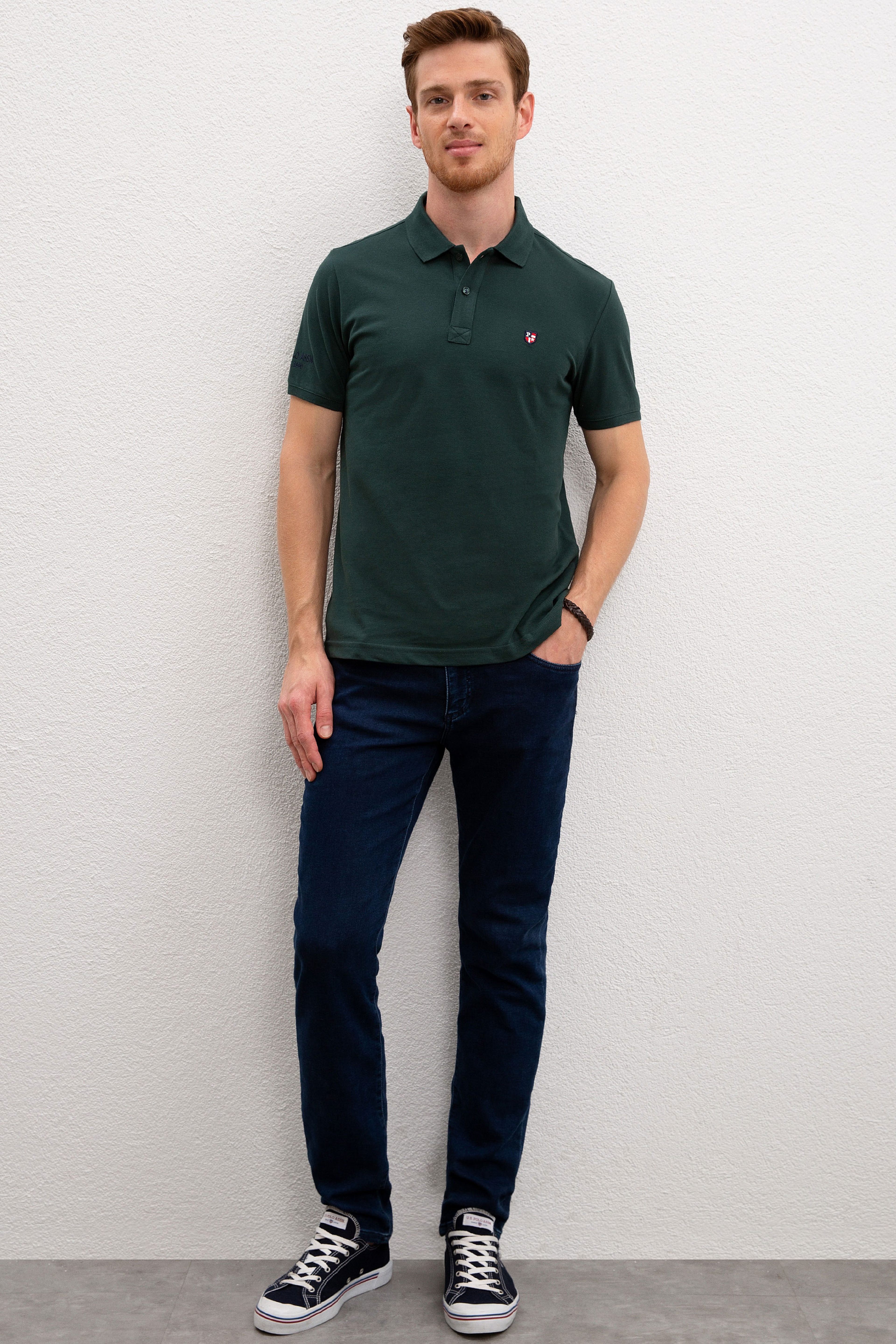 Erkek Yeşil Polo Yaka T-Shirt Basic - Image 3