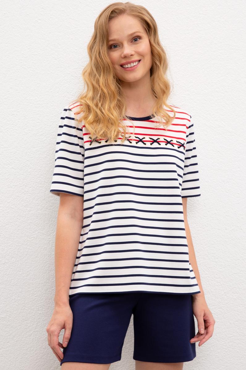 Kadın Lacivert Bisiklet Yaka T-Shirt