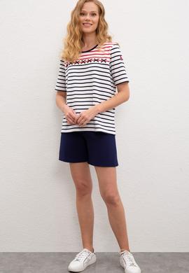 Kadın Lacivert Bisiklet Yaka T-Shirt - 50219270017