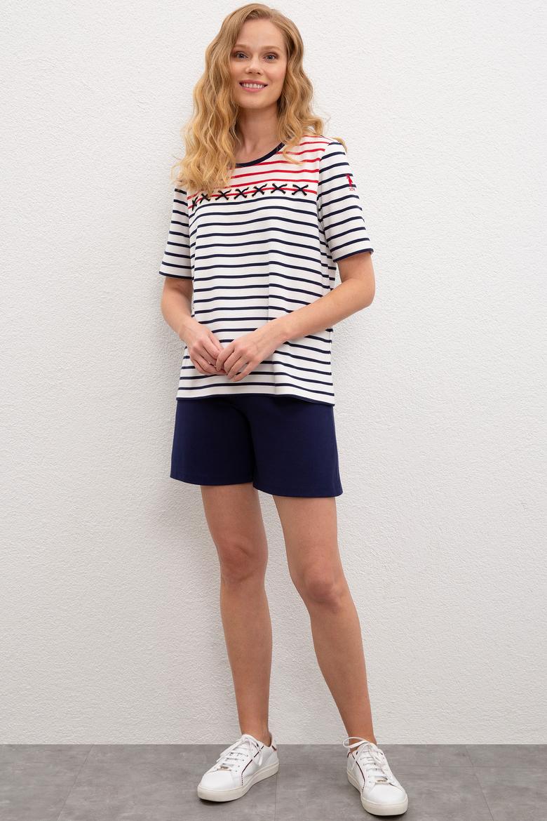 Kadın Lacivert Bisiklet Yaka T-Shirt - 50219270017