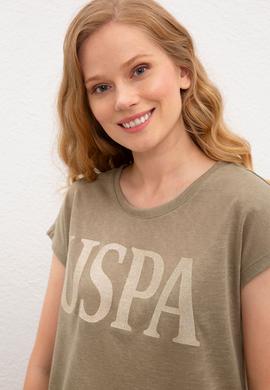 Kadın Haki Bisiklet Yaka T-Shirt - 50220788011