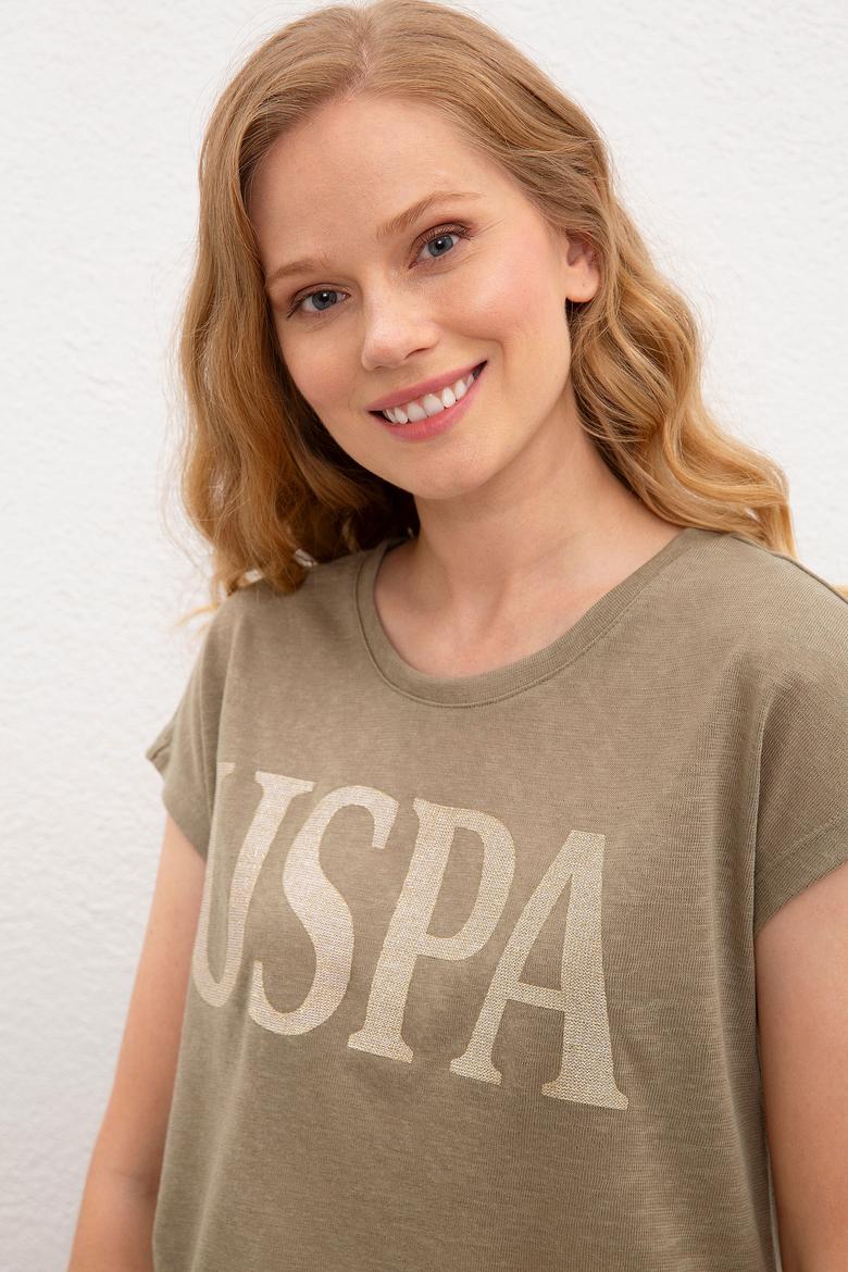 Kadın Haki Bisiklet Yaka T-Shirt - 50220788011