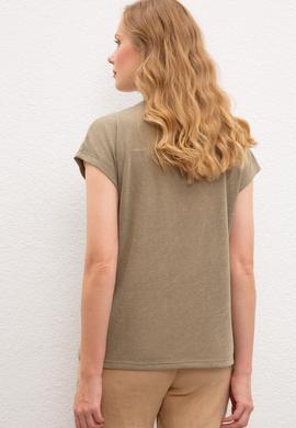 Kadın Haki Bisiklet Yaka T-Shirt - 50220788011