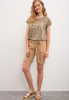 Kadın Haki Bisiklet Yaka T-Shirt - 50220788011