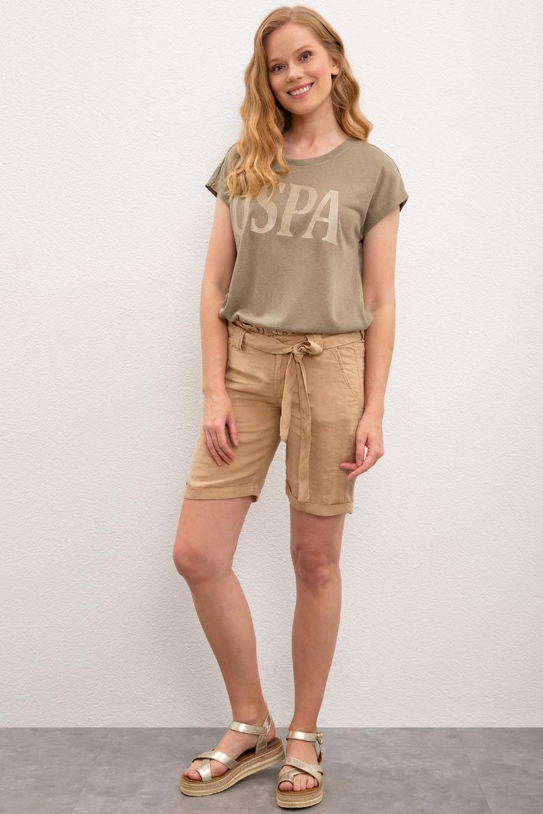 Kadın Haki Bisiklet Yaka T-Shirt - 50220788011