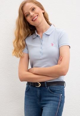 Kadın Açık Mavi Polo Yaka T-Shirt Basic - 50222743130