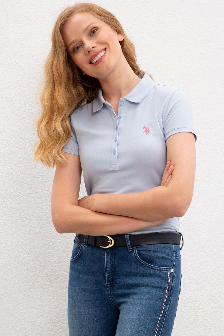 Kadın Açık Mavi Polo Yaka T-Shirt Basic