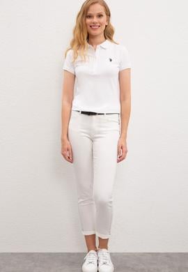 Kadın Beyaz Polo Yaka T-Shirt Basic - 50222743080