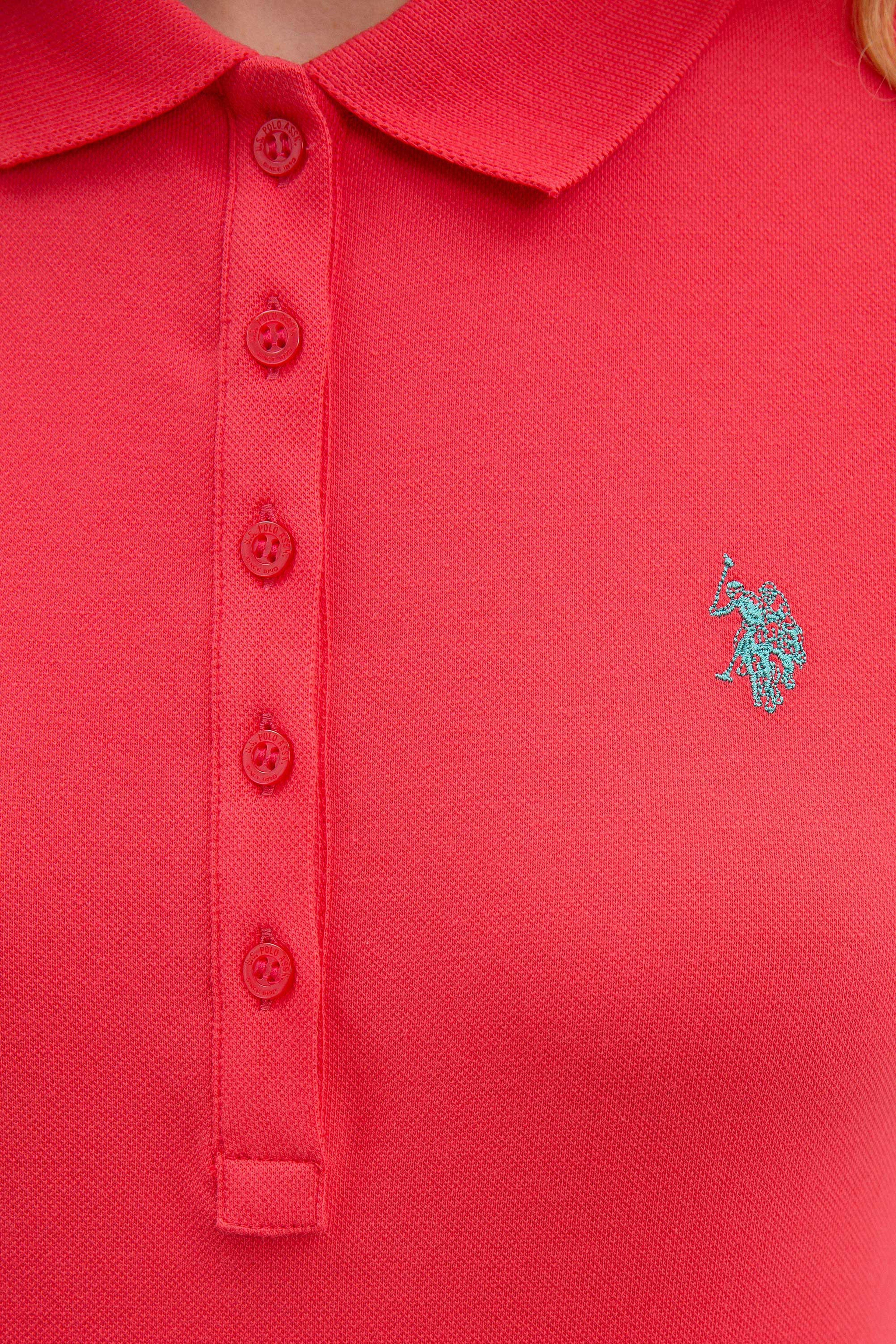 Kadın Kırmızı Polo Yaka Basic Tişört - Image 5